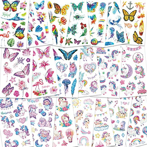 FUHOMI 250+ Glitzer Tattoo Set Kinder Tattoo Kinder, Wasserdichte fake tattoos temporäre tattoos aufkleber Kindertattoos Mädchen, glitzertattoos kinder set Mädchen Mitgebsel Kindergeburtstag