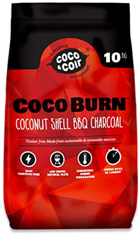 COCO & COIR Natural BBQ Charcoal | 10KG Bag | Coconut Shell Briquettes | Perfect for Outdoor Barbecues | Long Burn | 100% Natural
