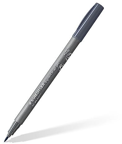STAEDTLER brush pen pigment Arts, dunkel kaltgrau, pigmentierte Premium-Zeichentusche, Pinselspitze für variable Linienbreite, wasserfest, schnelltrocknend, brush pen Einzelstift, 371-871