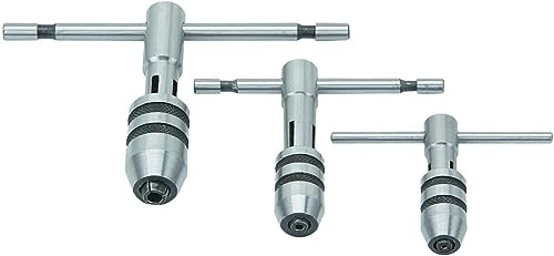 PRAZTECH® ATW-0053 Adjustable T-Handle Tap Wrench Set – 3 Piece M1-M4 / M4-M8 / M6-M12 | Solid Collet Jaws for Tapping & REAMING | DIY Workshop Tool
