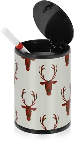 Frohe Weihnachten Elchkopf rot rauchfreier Aschenbecher für Zigaretten Innen mit Deckel Edelstahl Tragbares Autozubehör Rauchfreier Aschenbecher für Büro Terrasse Reisen