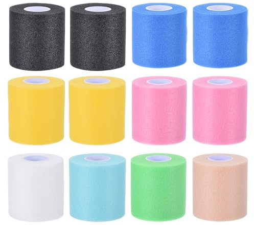 PATIKIL 12 Pack de Mousse Pré-Enroulée Bande de Préparation Sportive Bande Élastique Sportive de 30 Yards Rouleaux de Bandage Respirant pour Poignée de Raquette de Tennis, 8 Couleurs