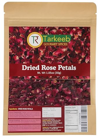 Tarkeeb Dried Rose Petals ~ All Natural | Edible Rose Petals | Dried Flower Petals for Herbal Tea, Decoration, Rose Sprinkles, Topping on Cupcakes, Desserts - Net Weight: 1.05oz/30g | Indian Origin |