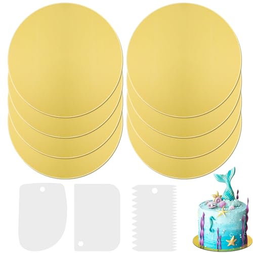 Sheryl&Rain 8 Pcs Sottotorta Tondo in Cartone, 21cm Vassoio Torta Rotondo in Cartone con Spatola, Oro Cake Board, Base Per Torta Cartone, Vassoi Torta Rotondi per Decorazione di Torte di Matrimoni
