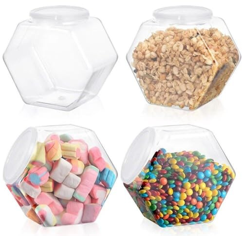 Sanfly Frascos De De Plástico Hexágono 4 Piezas Frascos De Galletas De Plástico con Tapas De Almacenamiento De Alimentos En Ancha Contenedor De Alimentos Reutilizables