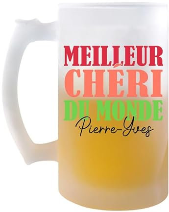 Planetee Chope Pierre-Yves Meilleur Chéri au Monde | Verre à Bière Pression Pinte Couple Saint Valentin Mariage Fiançailles Anniversaire Cadeau Romantique