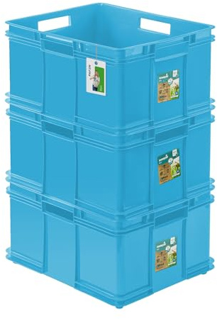 3x Euro Stapelbox 54l - 52,5 x 43 x 28,5 cm - Eco Aufbewahrungsbehälter Euro-box Stapelkasten Transport Eurobehälter aus PP, Sky Blue