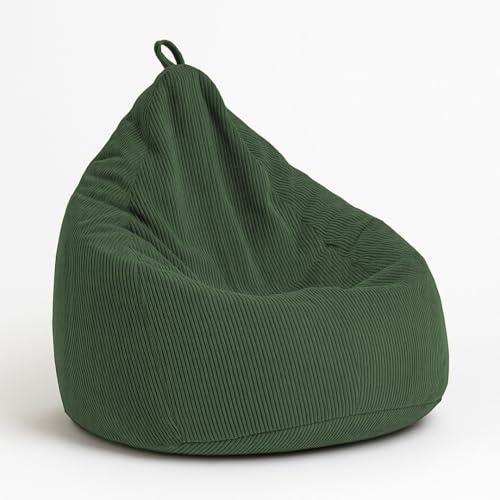 chilly pilley Sitzsack aus Cord mit EPS-Füllung - Sitzkissen - Bequem Bean Bag (Dunkelgrün, 65x85)