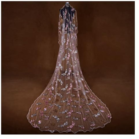 Rockreyoa Hochzeitsschleier Lange Brautschleier Einschichtige Hochzeitsbrautschleier Tüll Bodenschleier Weiche Hochzeits-Accessoire Elegantem Buntes Libelle Hochzeitszubehör für Bräute 300 * 160cm