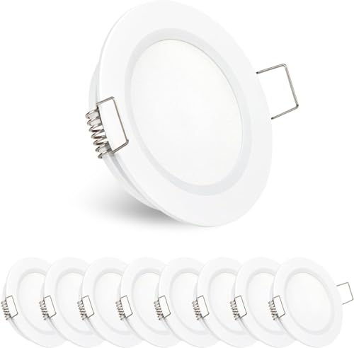 Obeaming 8er Set LED Einbaustrahler 12V LED Spot 12V Einbauspots für Wohnmobil Boot Camper Wohnwagen Van, DIA 70mm CRI93 Aluminium (Weiß, 3000K)