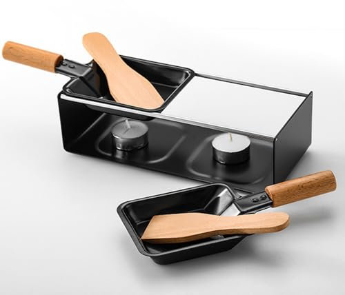 TAMUME Juego de fondue de queso para reunión, 2 espátulas y 2 sartenes de queso