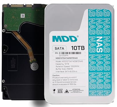MDD (MDD10TSATA25672NAS) 10TB 7200RPM 256MB Cache SATA 6.0Gb/s 3.5inch Internal NAS Hard Drive (Renewed)