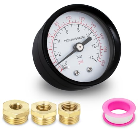 Innfeeltech 1 st 40 mm brunnspump tryckmätare BSP 1/8 tum – 0-14 bar, 0~200 Psi med 3 bussningsadj. & Teflonband