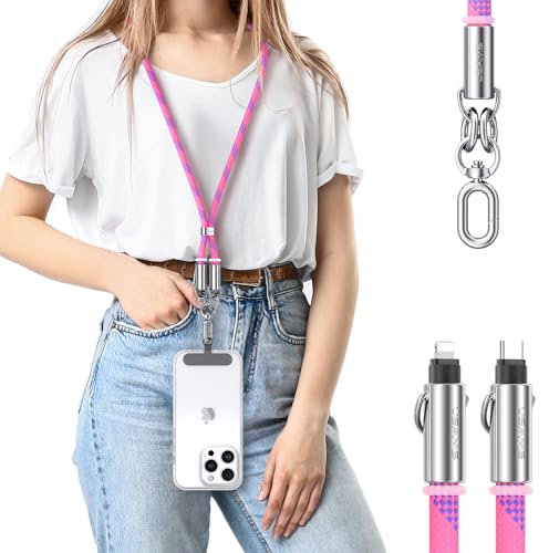 enablink Handykette, Geeignet für alle Smartphones mit 2 Stück Universelles Patch, 30W USB C auf USB IP Kabel Hafen Schnellladekabel Handyband Einstellbar und Abnehmbar Rosa