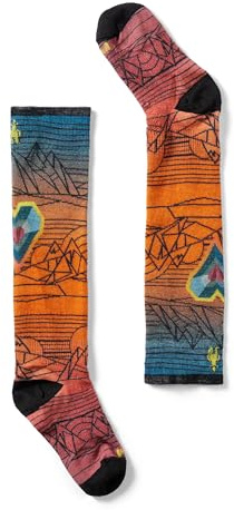 Smartwool Unisex Junior Ski Zero Cushion Geo Peaks Print Over The Calf Socks (Little Kid/Big Kid) Orange Rust Medium