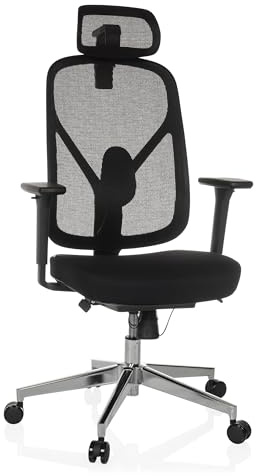 hjh OFFICE Bürostuhl ergonomisch RALOO PRO Netz Drehstuhl mit Verstellbarer Kopf- und Lordosenstütze, Sitztiefenverstellung, Schwarz
