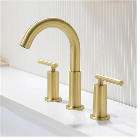 Grifo for lavabo de baño con 3 agujeros, doble manija, mezclador de agua for lavabo de baño, diseño moleteado, grifo generalizado(Gold)