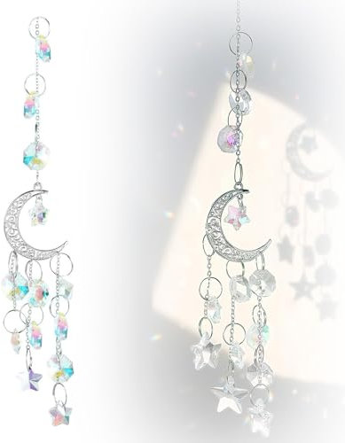 Sun Catchers– Hanging Moon and Star Rainbow Crystal Suncatchers with Prisms for Garden Ornaments Outdoor, Window Crystals, Rainbow Maker Light Catcher for Car, Home, Office, Valentine's Decor