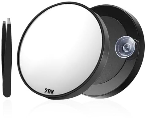 Miroir grossissant avec ventouses et Pince à épiler, Miroir cosmétique à Fort grossissement pour Un Maquillage précis et Une épilation des Sourcils (20bei)