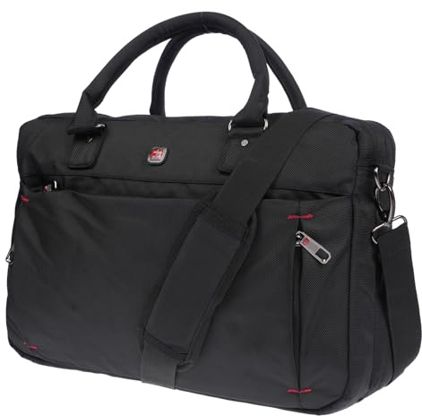 Christian Wippermann XXL axelväska flygvärdinneväska messenger arbetsväska 17 tum laptopväska, svart, 43x29x12 cm (BxHxT)