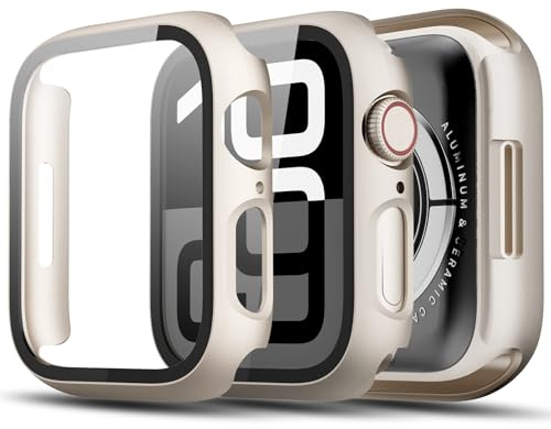 TGKML Hülle mit Displayschutzfolie für Apple Watch Series 9/8/7 41mm | 2-Stück, Hard-PC Schutzhülle, Eingebaut Gehärtetes Glas, Kratzfest & Stoßfest Schutzfolie, Polarstern*2