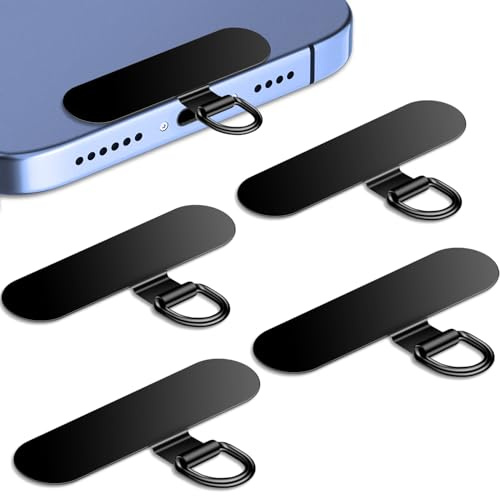 Phone Tether Tab for iPhone, 4 Pack Metal Lanyard Patch, Lanyard Strap Replacement Part for All Full Cellphone Cases (Black)