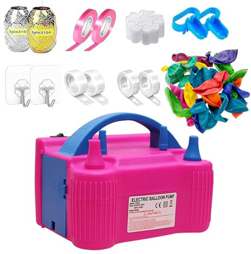 Aex Pompe à ballon électrique portable avec double buse (AC220-240 V 600 W) pour fête, mariage, anniversaire, activités et festivals (rose vif avec fixation)