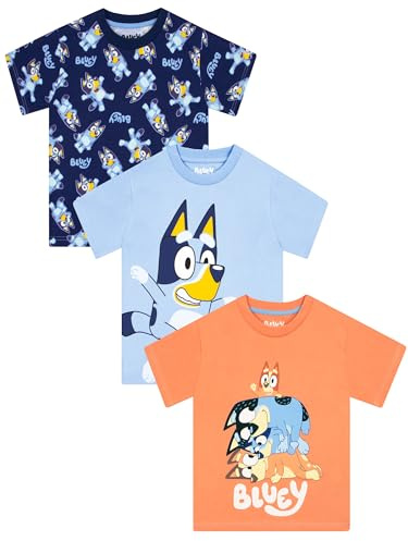 Bluey T-Shirts För Pojkar, 3-Pack Barntröjor I Bomull, T-Shirtset För Barn, Flerfärgad 110