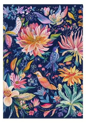 Fleurs Cactus Dahlia Oiseaux Bleu Marine Drapeaux de Jardin Extérieur Bannière Halloween pour Décoration de Cour 71 x 101 cm Double Face