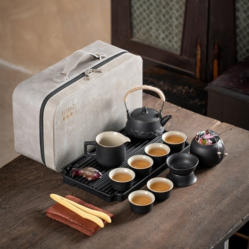 ICHAG Service à thé japonais pour adultes, service à thé Gongfu chinois avec animal de compagnie, 15 théières asiatiques Kung Fu, théière portable en céramique pour camping, maison, cadeau, bureau
