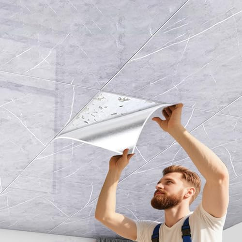 Deckenplatten Selbstklebend Selbstklebende Styropor-Deckenleiste, 5, 10, 20, 30, 40, 50 Stück, Dekor, Abgehängte Deckenplatten, Deckenabdeckungen, Risse und Flecken für Das Home Office(A,50pcs)