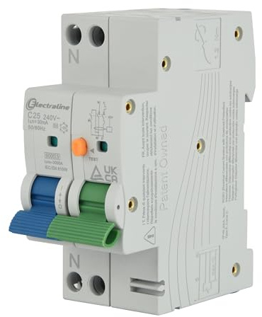 Electraline 87013 Disjoncteur différentiel (RCBO), 25 A, type A, courbe C, sensibilité 30 mA, connexion 1P+N