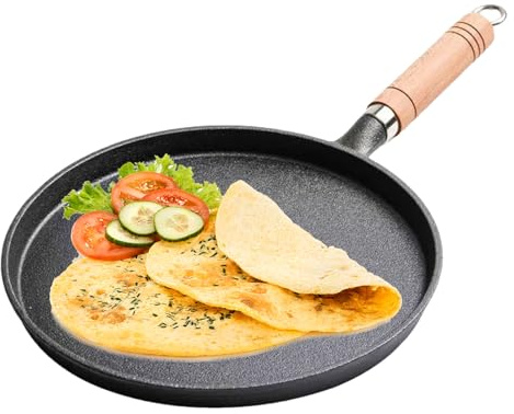 Hengrongshen Sarten Hierro Fundido, Sin Revestimiento Sartenes Hierro Fundido Con Mango de Madera Maciza, Cast Iron Skillet Apto para Cocina de Gas, Barbacoa, Camping y Cocina al Aire Libre (20cm)