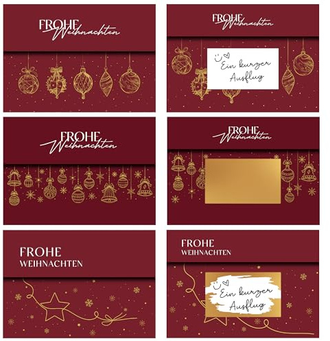 BIROYAL 6 Stück Weihnachtskarten mit Umschlag Set - Rubbellose Weihnachten mit Rubbelaufkleber - Weihnachtskarte Gutschein - Weihnachts-Gutscheine zum selber ausfüllen - Wunschgutschein für Frauen