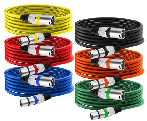 Vegena 6 Pack XLR Cables DMX Cables, Balanced Microphone Cable 2M, 3 Pin Male to Female Extender Cord, XLR Mic Jack Extender Cord for Studio Recorder, Speaker System, Phantom Power, Mic, Mixer