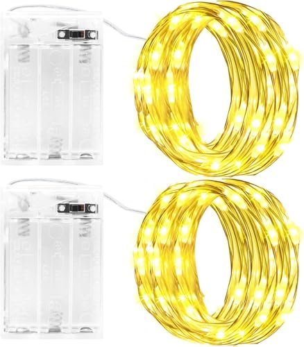 Gcstnn Lichterketten Batterie Timer, 2 Stück 6M 60LED Micro Fairy Lights IP65 Wasserdichte Kupferdraht für Zimmer Garten Krüge Flaschen Weihnachten Halloween In/Außen Deko DIY (Warmweiß)