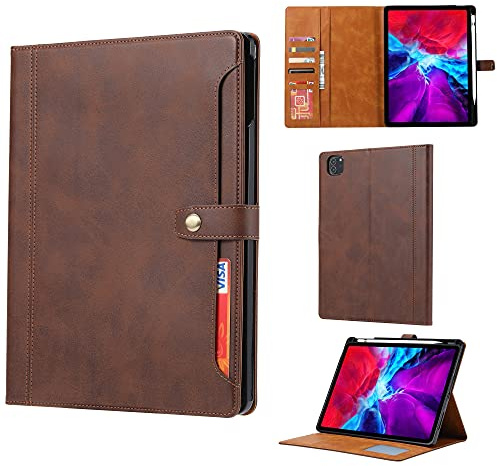 Resa med surfplatta Tablet Väska till iPad Pro 12,9 tum 2021 Magnetisk lås Flip Fällningsställe med Auto Wake/Sleep Tablet Case Cover Surfplatta skydd(Kahverengi)