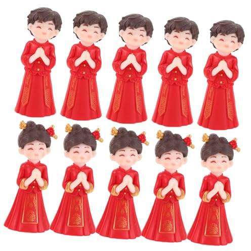 Hohopeti 5 Paare Miniatur Chinesisches Hochzeitspaar Traditionelle Braut Bräutigam Figuren für Kuchen Dekoration DIY Mikro Landschafts Schmuck Romantische Festliche Tischornamente