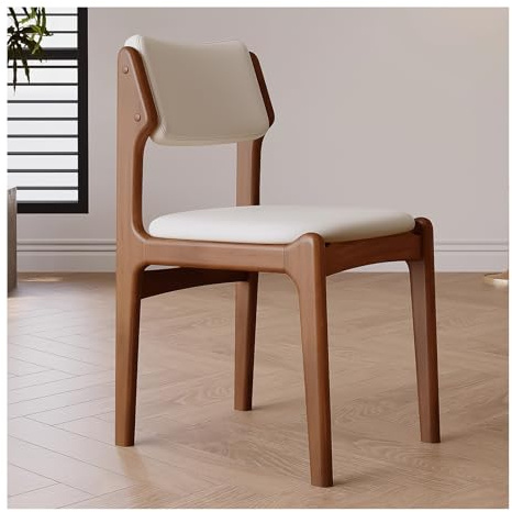 Sillas de comedor vintage de estilo rústico de madera maciza, sin brazos, para cocina y comedor, silla auxiliar de nogal con respaldo cuadrado, diseño minimalista beige