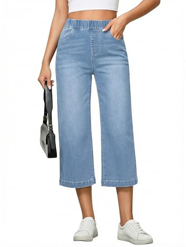 Vetinee Women Jeans Ladies Wide Leg Jeans Powder Blue Size Medium Fits UK 12-14