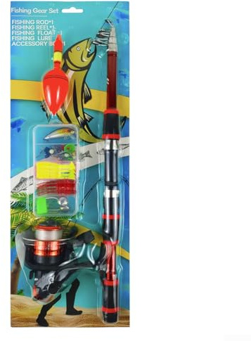 Gdfnmogo 1,8 m Teleskop-Angelrute und Rolle für Combo mit 3 BB-Kugellagern, Fiberglasrute für Kinder und Familie, inklusive Köder und Zubehör für Fluss, See, Meer (grün)