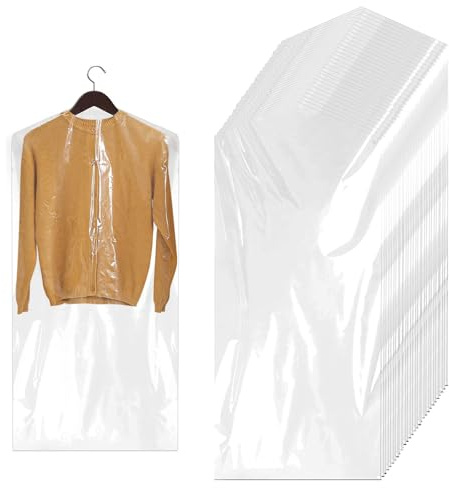 Kunststoff Anzugtasche, 30 Stück Transparente Hängen Kleidersäcke, Transparente Kleidersäcke, Hängende Kleider Schutzhülle, Staubdichter Kleiderschutz für Anzüge Kleider Sakkos Hemden(60x130cm)