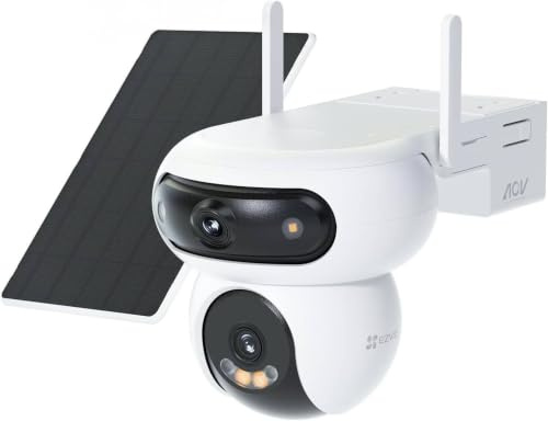 EZVIZ HB90x Smart Outdoor Überwachungskamera, 2K Dual Lens 360° Winkel, 10400mAh Batteriebetrieben, mit Solarpanel, kontinuierliche Überwachung ohne WLAN, Farbnachtsicht