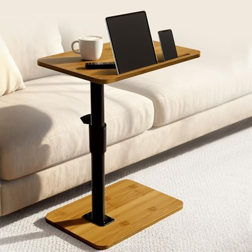 C-Förmiger Beistelltisch, Höhenverstellbar Couchtisch, 360° Drehbarer Wohnzimmer Tisch, Holz Tischplatte Mit Metallgestell, Sofa Klein Esstisch, Mini Kaffeetisch, Küchentisch, Couch Tablett-Tisch