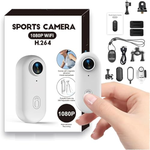 Winnes Mini Sportkamera 1080P WiFi Action Cam IP68 Wasserdicht bis 30 m, 120° Weitwinkelobjektiv, Mini-Vlog-POV Tragbare Kamera für Motorrad/Fahrrad/Ski/Tierhelm,800 mAh Kompakte Onboard-Kamera,(Weiß)