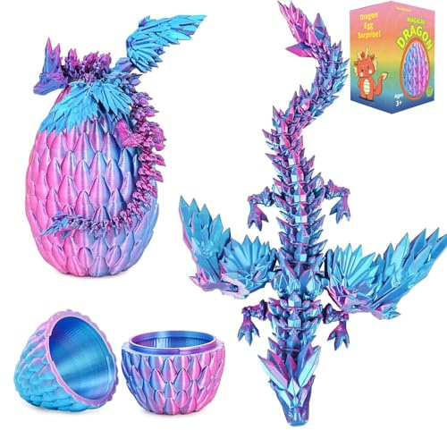 Shangkanlan 3D Drache im Ei – Voll Artikulierter Kristall-Drachenfigur, Goldener Dekor für Schreibtisch & Sammler, Ostern & Weihnachten (Lila)
