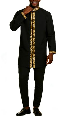Celanisai Costume africain pour homme Dashiki traditionnel 2 pièces Ensemble blazer à rayures et pantalon aznug ethnique décontracté pour homme Coupe ajustée Vêtements de fête de mariage Tenue de