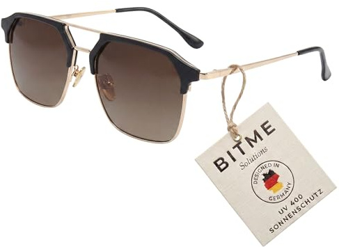BitME Solutions Retro Sonnenbrille Unisex – Vintage Doppelsteg Navigator Design mit UV400 Schutz – Eckige Sonnenbrille für Damen & Herren inkl. Etui Braun
