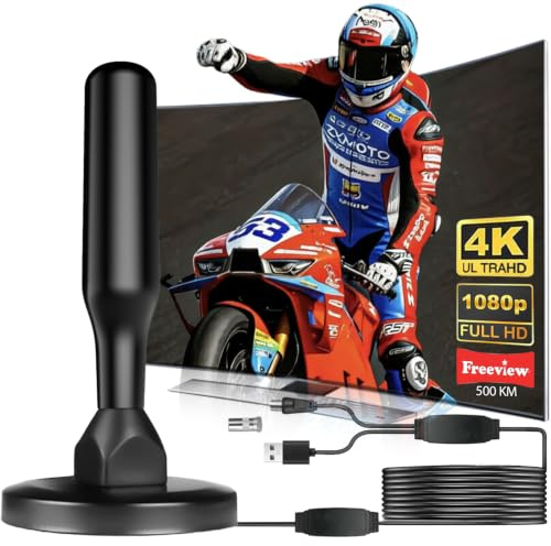 Antenna TV Interna Amplificata Potente, 2026 Nuova Antenna Digitale Terrestre con Amplificatore di Segnale 4K 1080P, 500+ KM Lungo Raggio, Base Magnetica per Smart TV/Vecchia TV/Camper (BLACK)