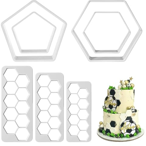 Cobee Juego de 7 cortadores hexagonales de galletas, 7 tamaños, cortadores de fondant de plástico para tartas, cortadores de galletas para cocina, manualidades, decoración de pasteles de fútbol